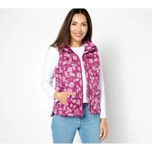 Lands' End Petite Down Puffer Vest RubelliteFloral Petite Large A523185